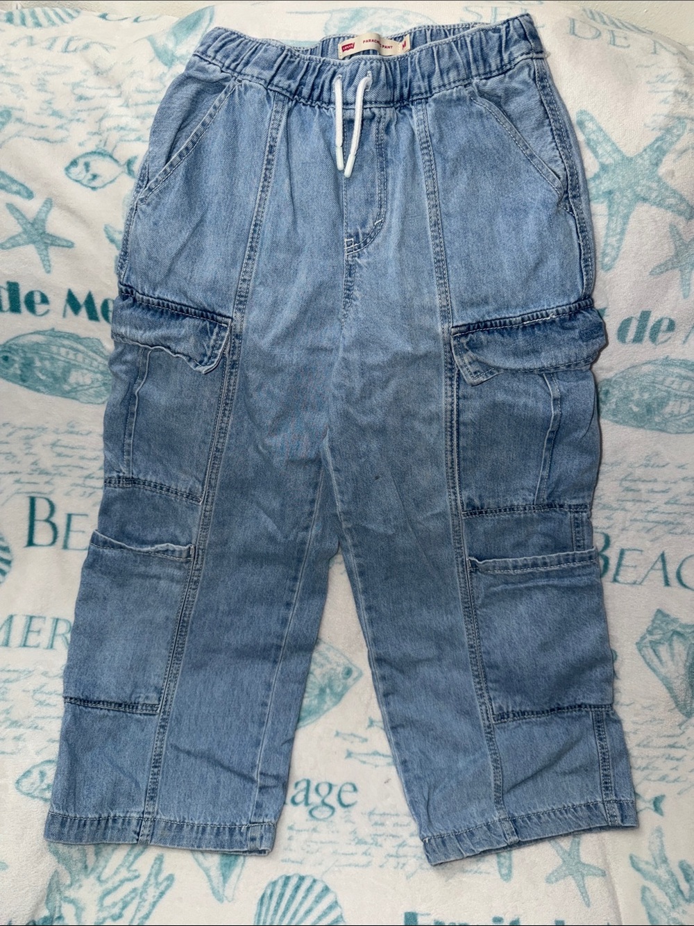 Girls Levi's Light Blue Denim Parachute Pants with Drawstring Size M